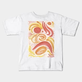 Yellow and Red Abstract Watercolor Paisley Kids T-Shirt